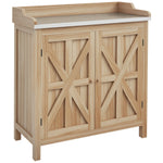 Table de rempotage armoire de rangement avec 2 étagères, plateau galvanisé patins antidérapants en bois sapin