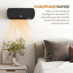 Radiateur Mural Soufflant 2000 W, Chauffage Céramique PTC, 3 Niveaux de Puissance, Télécommande, 45x18,6x11,5cm, Noir