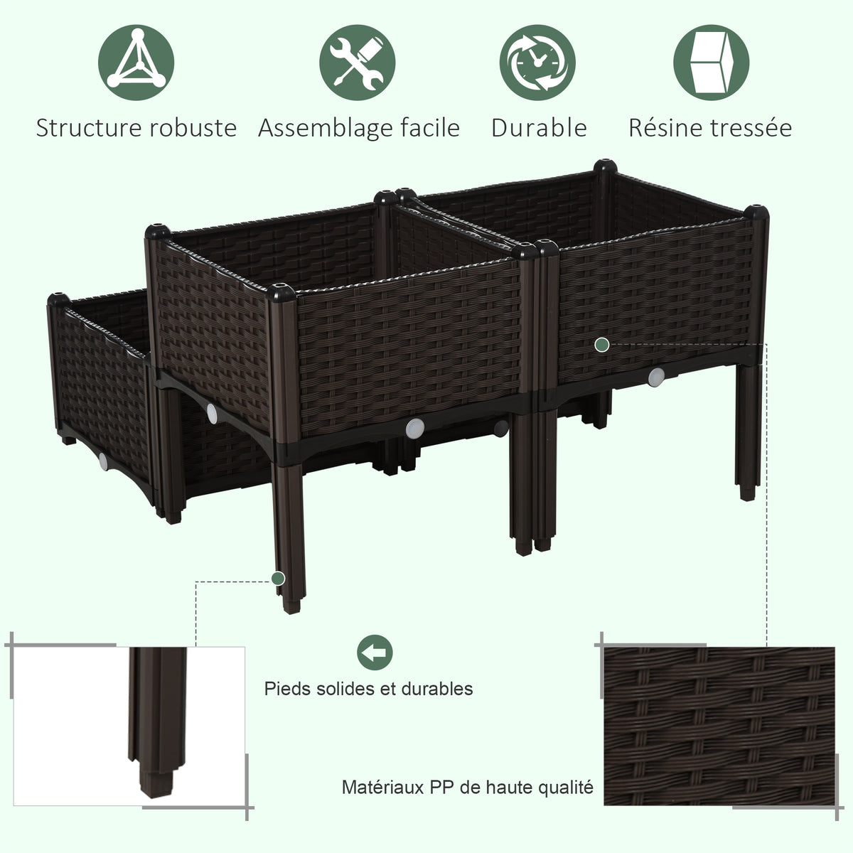 Jardinière sur Pieds carré Potager 2 étages dim. 80L x 80l x 44H cm Insert d'irrigation Plastique