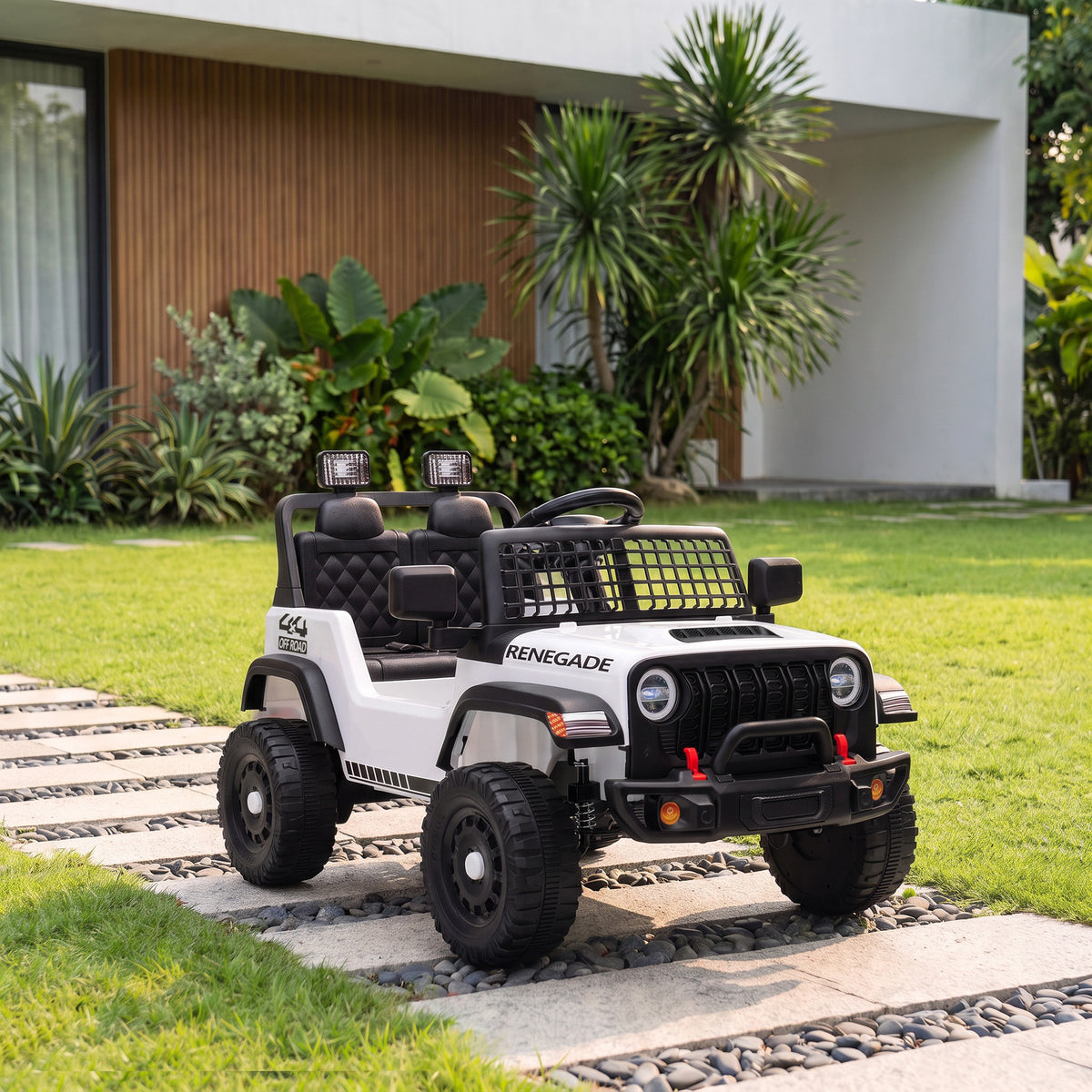 Elektroauto für Kinder, 12 V, Fernbedienung, Lithiumbatterie, Sanftanlauf, Federung an allen 4 Rädern, Weiß