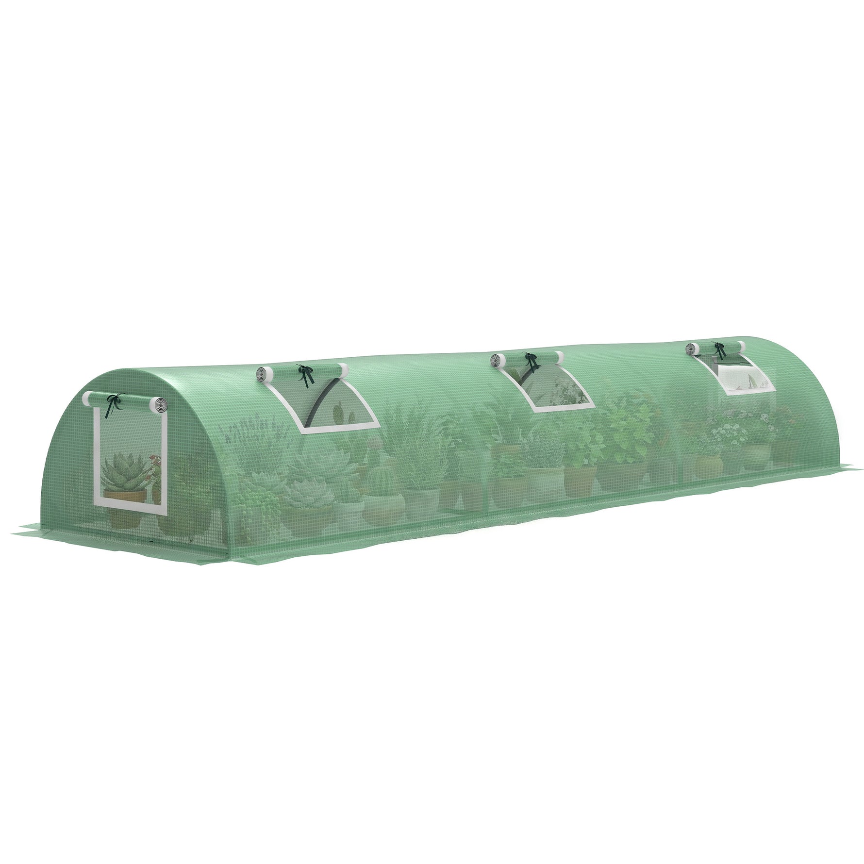 Serre de jardin tunnel 5 fenêtres enroulables bâche PE 140 g/㎡ métal époxy 300 x 80 x 45 cm vert
