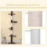 Arbre chat du sol au plafond poteau à griffer L40 x l 34 x H 230-260 cm 5 niveaux d'activités marron