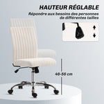 Chaise de bureau sans accoudoirs, fauteuil de bureau, hauteur réglable et pivotant 360°, 43 x 56 x 89-99 cm, crème