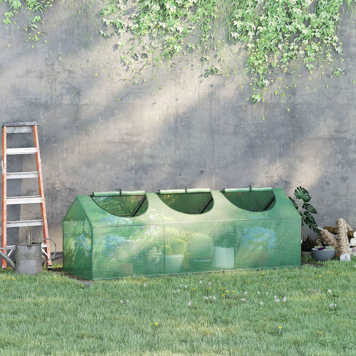 Serre de jardin mini serre 3 fenêtres enroulables couverture en PE haute densité 140 g/m² 180 x 60 x 60 cm vert foncé