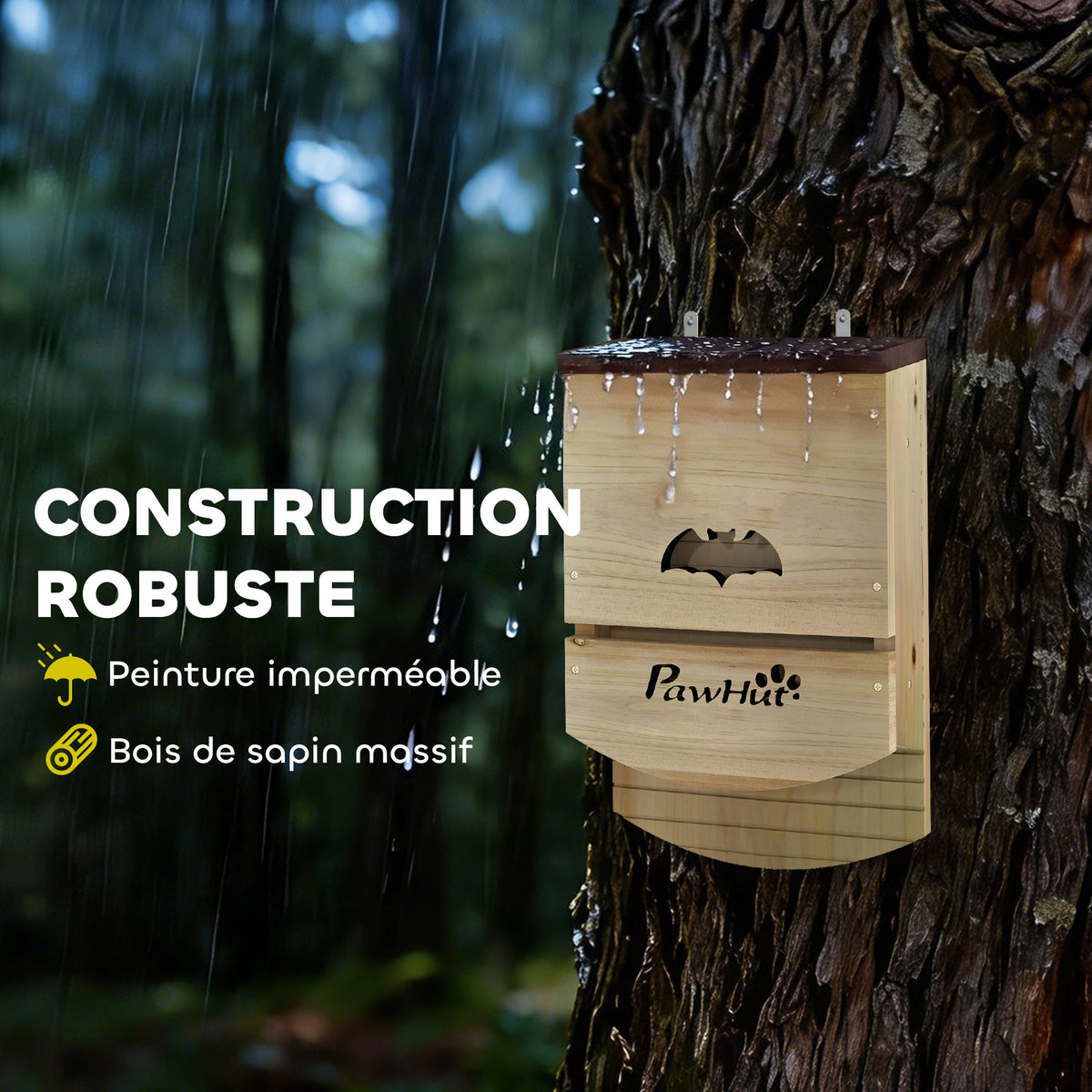 Set di 3 casette per pipistrelli in legno, rifugio per pipistrelli con piattaforma scanalata 23 x 9,5 x 36,5 cm, legno naturale