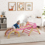 Triangle d'escalade enfants 8 en 1 avec rampe double face, arc d'escalade en bois avec toboggan & échelle, rose