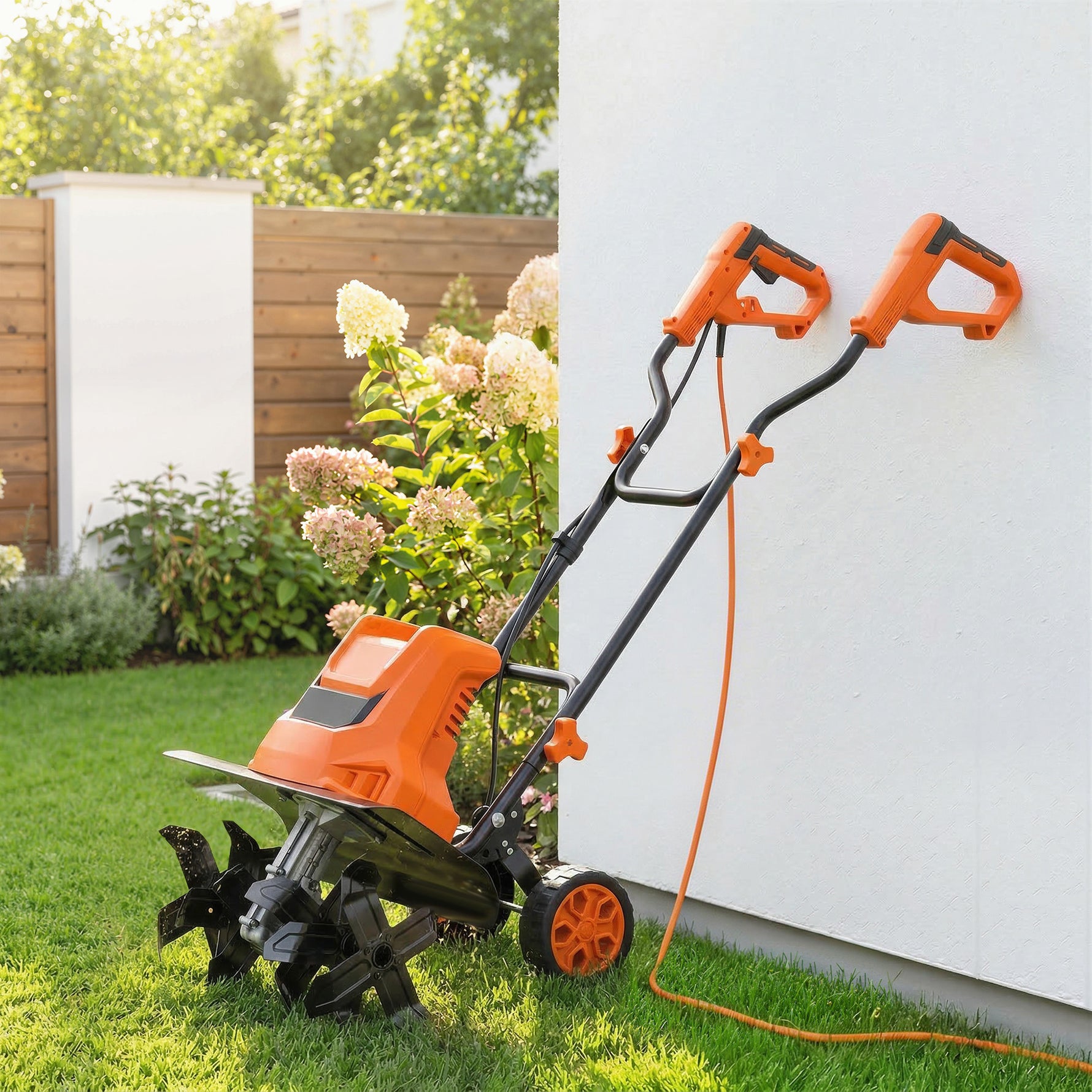 Motobineuse Électrique Motoculteur 1500W 6 Lames 65Mn Largeur 40cm Profondeur 20cm Pliable et Étanche IPX4 Orange