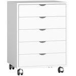 Caisson bureau mobile avec 5 tiroirs, meuble rangement bureau à roulettes pour documents A3/Lettre/A4, blanc