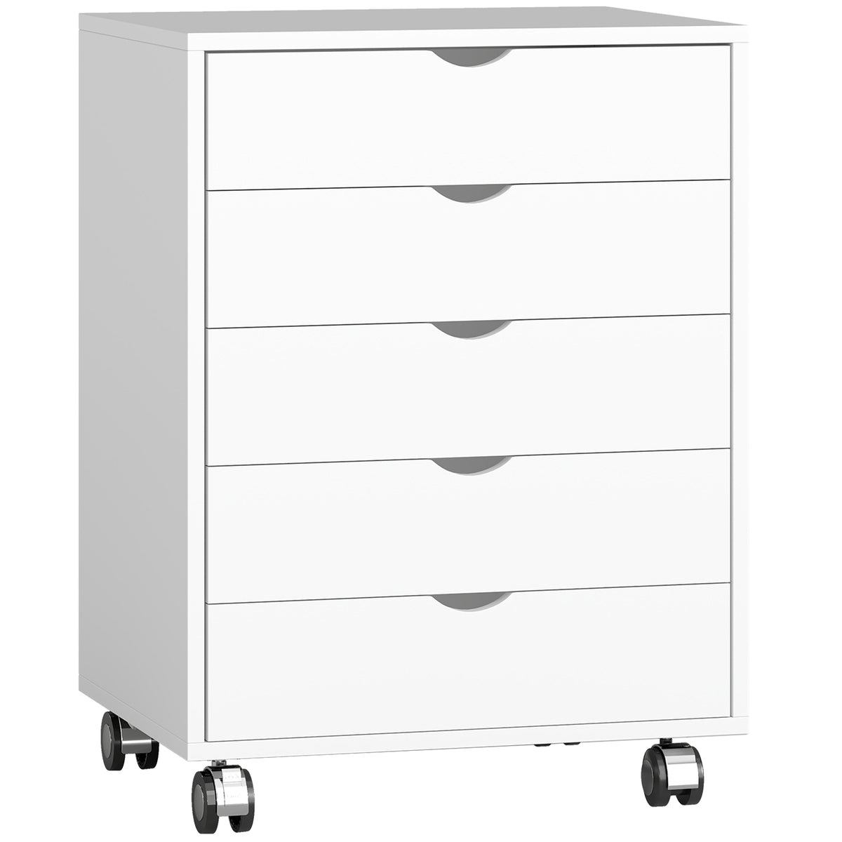 Caisson bureau mobile avec 5 tiroirs, meuble rangement bureau à roulettes pour documents A3/Lettre/A4, blanc