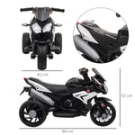 Elektro-Motorrad für Kinder, 3 Räder, 6 V, Elektroauto für Kinder mit Licht- und Soundeffekten, Geschwindigkeit 3 km/h, für 3 bis 5 Jahre, belastbar bis 25 kg, Schwarz und Weiß