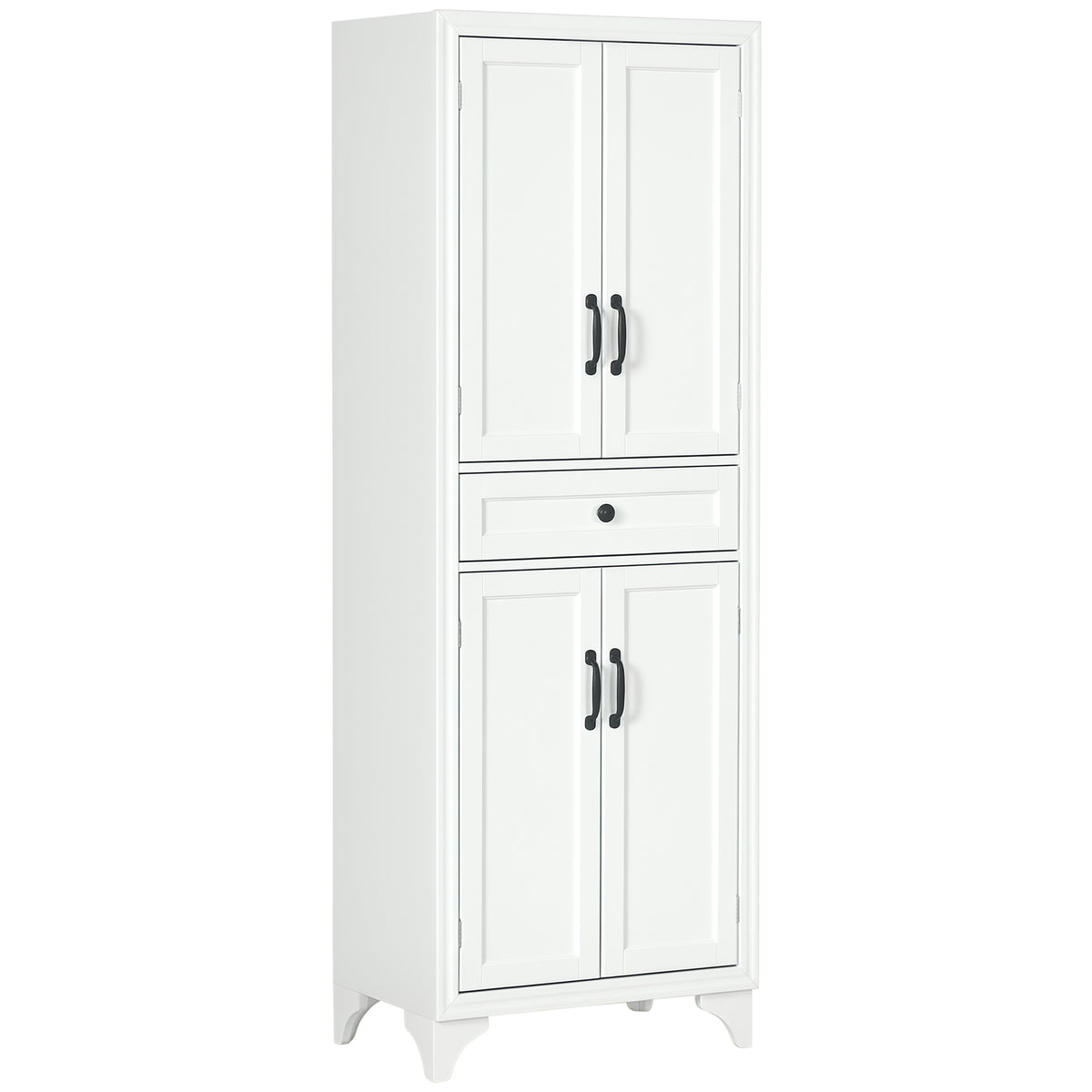 Credenza alta mobile da cucina 4 ante 2 scomparti e 1 cassetto centrale altezza 170 cm con ripiano regolabile bianco