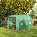 Serra da giardino a tunnel, superficie a terra 8 m², 4L x 2P x 2,05A m, telaio tubolare, porta con cerniera, 6 finestre avvolgibili, verde