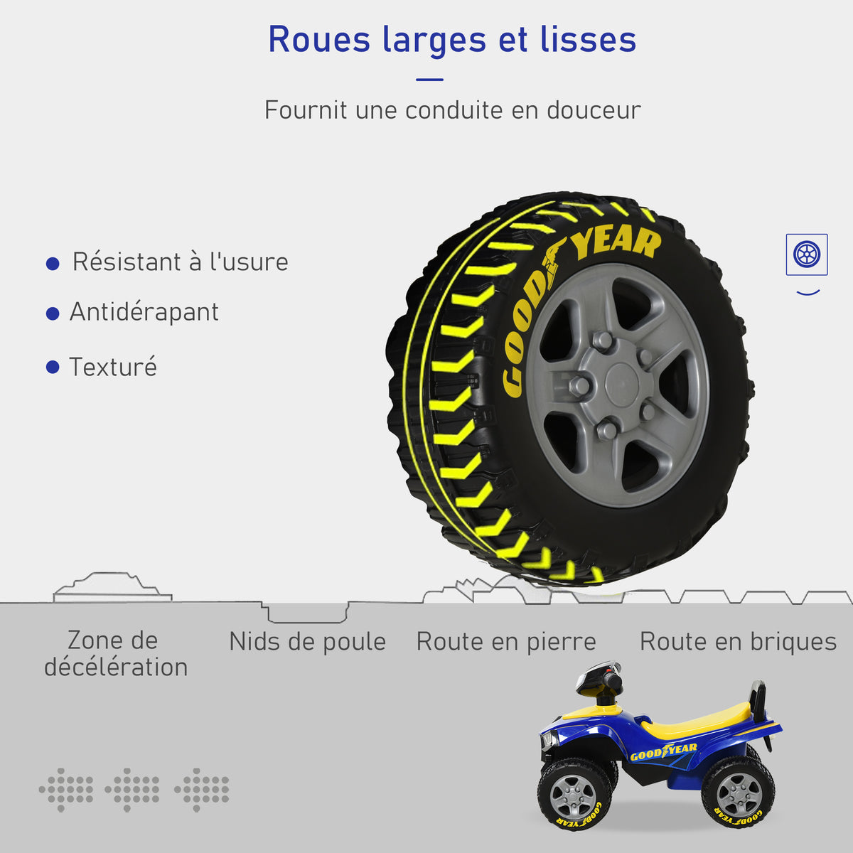 Porteur Enfants Quad 18-36 Mois dim. 60L x 31l x 42H cm Effets Lumineux et sonore Bleu Jaune