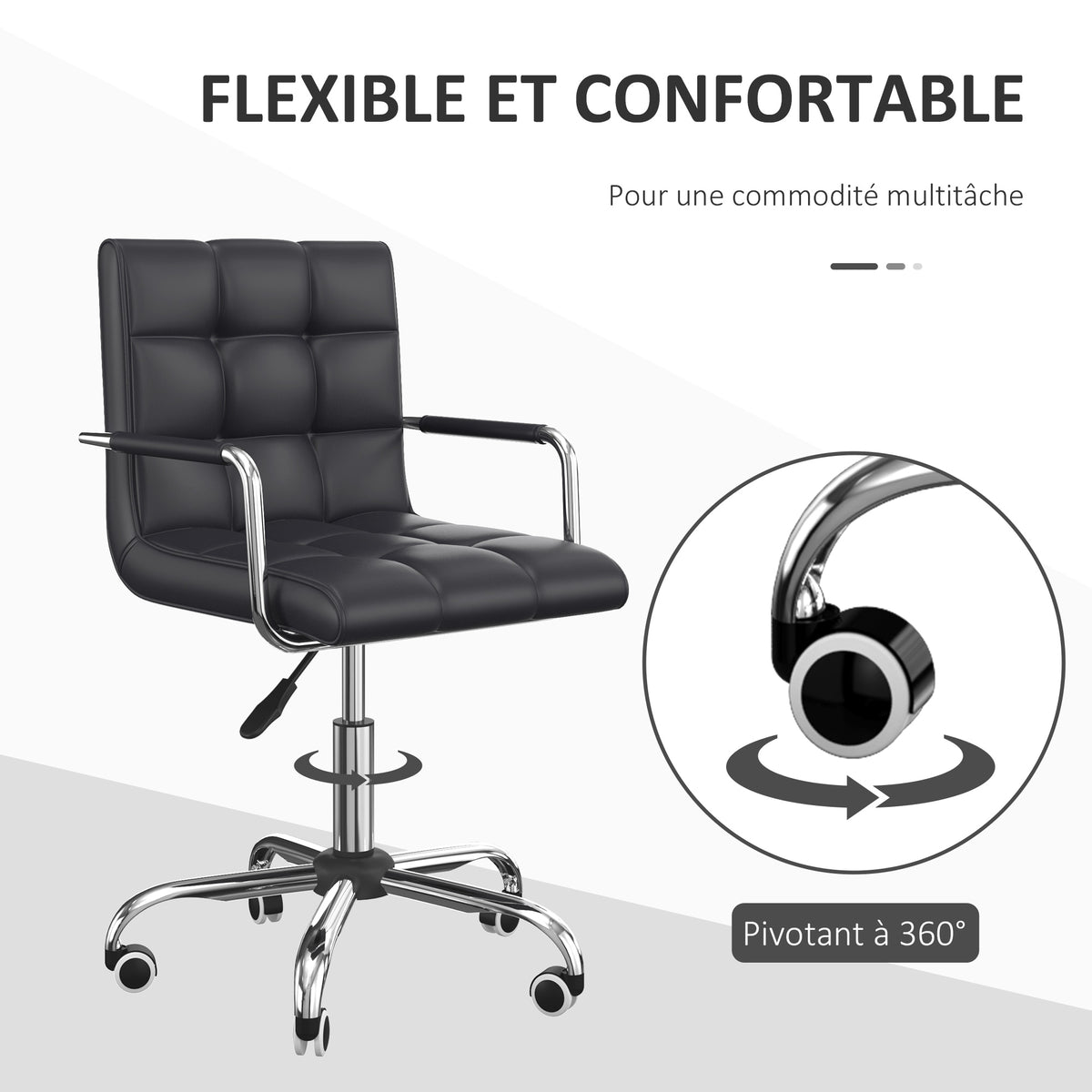 Lot de 2 chaises de bureau fauteuil manager pivotant hauteur réglable revêtement synthétique capitonné noir