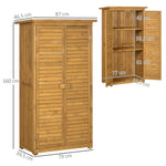 Armoire de jardin remise pour outils en bois 2 étagères toit bitumé portes persiennes 87 x 47 x 160 naturel