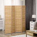 Paravent en bois séparateur de pièce closion de séparation pliable 4 panneaux en bambou 160 x 170 cm naturel clair