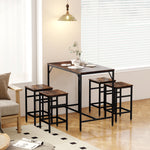 Ensemble table de bar industriel + 4 tabourets repose-pieds en bois couleur chêne cadre en métal noir
