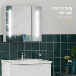 Armoire murale miroir lumineux LED salle de bain 2 portes avec 3 niveaux 70 x 15 x 65 cm blanc