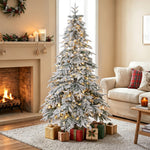 Sapin de Noël Artificiel 180 cm Arbre de Noël Lumineux Enneigé, Branches Articulées, Lumière 350 LEDs, Vert et Blanc