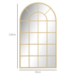Specchio vetrata ad arco stile industriale finestra a tutto sesto metallo 110 x 65 cm dorato