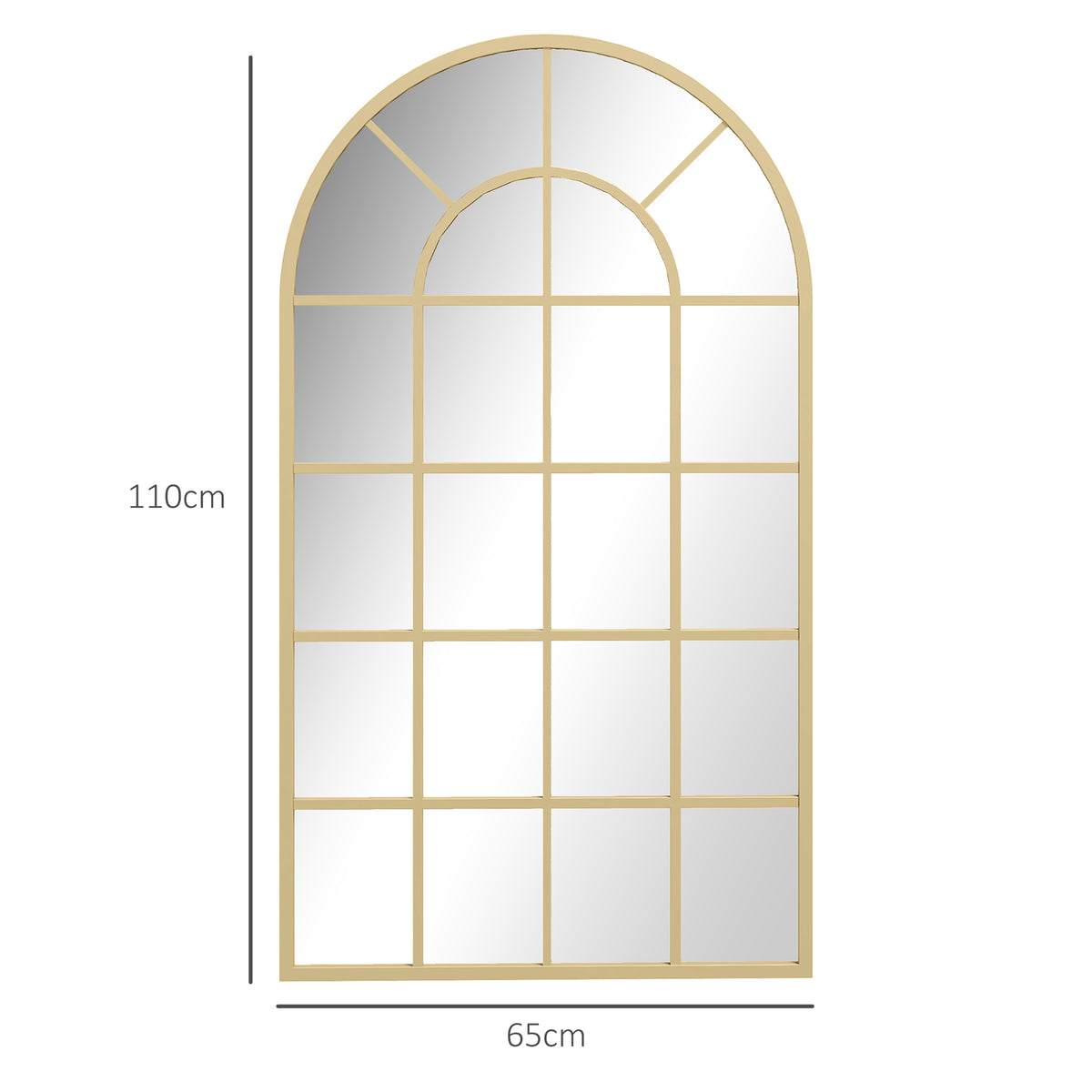 Specchio vetrata ad arco stile industriale finestra a tutto sesto metallo 110 x 65 cm dorato