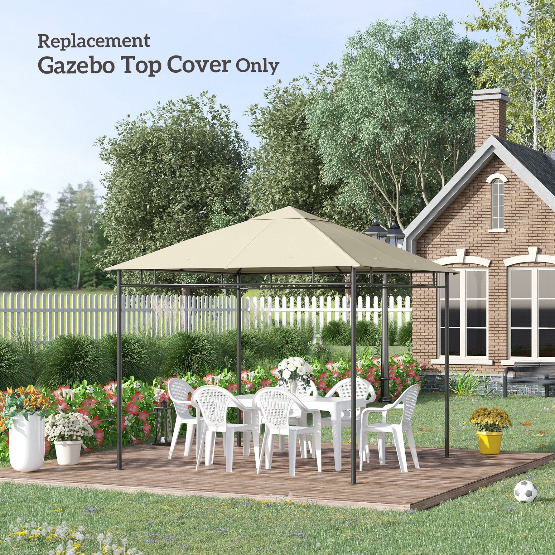Toile de rechange pour pavillon tonnelle tente toit de remplacement gazebo de jardin polyester 180 g/m² 3 x 3 m crème