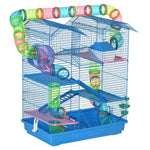 Cage pour Hamster Souris Petit Animaux Rongeur avec Tunnel Mangeoire Roue Jouet 47 x 30 x 59 cm Bleu