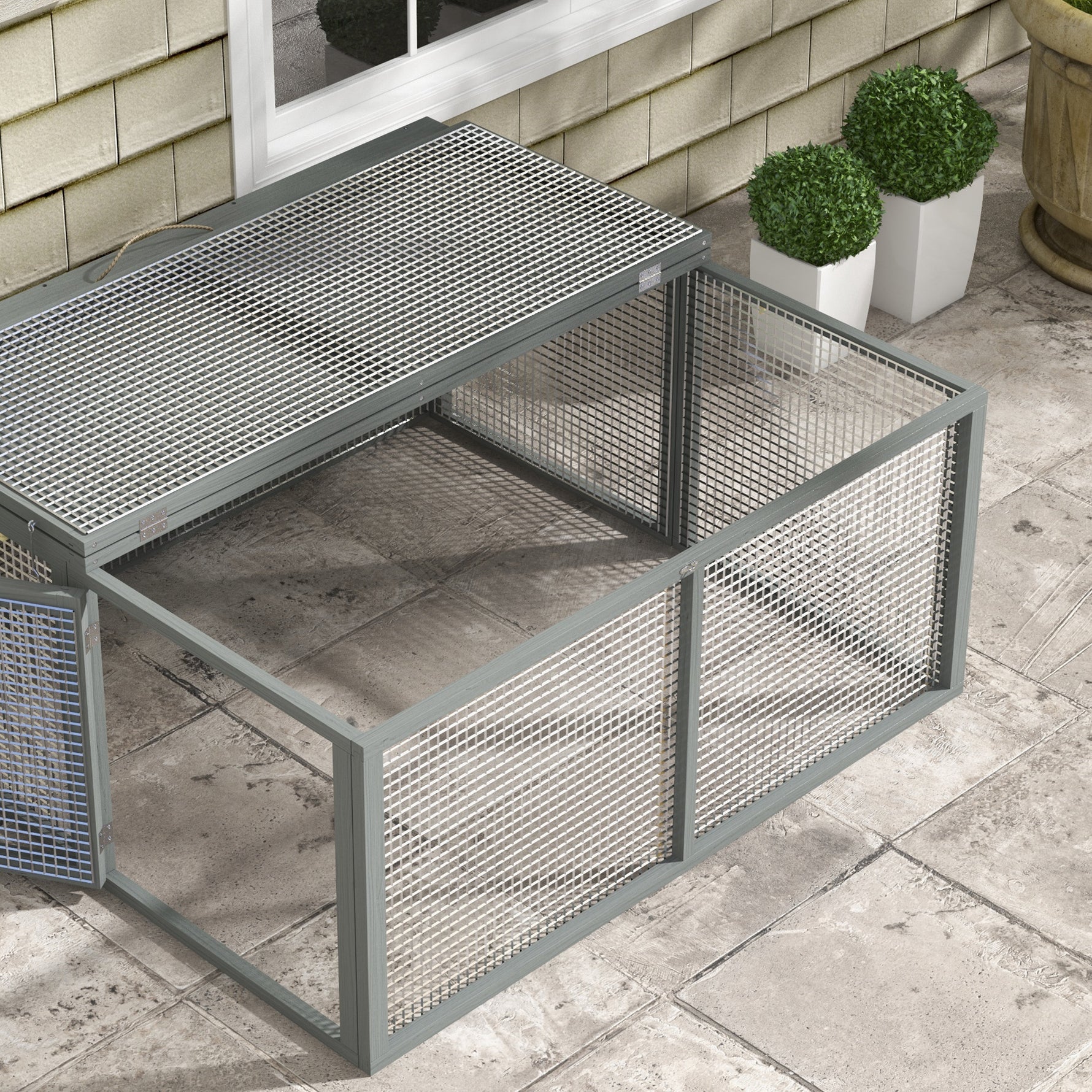 Clapier à lapins cage lapin pliable avec poignée dessus ouvrable pour 2 à 3 lapins cochons d'inde 110 x 105 x 50 cm gris