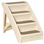 Escalier pour Chien Pliant à 4 Marches Antidérapantes, Escalier pour Animaux en Plastique, 62 x 38 x 49,5 cm, Beige