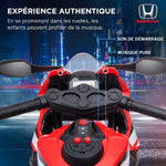 Moto Électrique Enfants sous Licence HONDA 6 V, 3 Km/h, Musique & Lumière, 2 Roues d'Entraînement, Rouge
