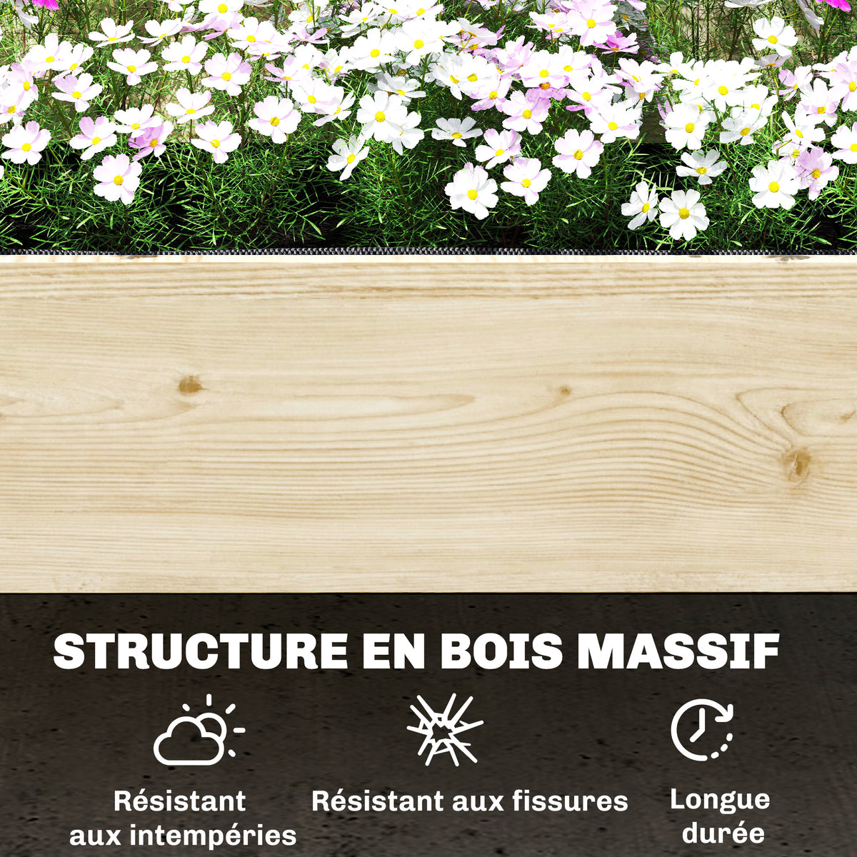 Jardinière à 2 Niveaux avec Treillis, bac à fleurs, avec tissu non tissé, 108 x 62 x 120 cm, effet bois naturelle-7