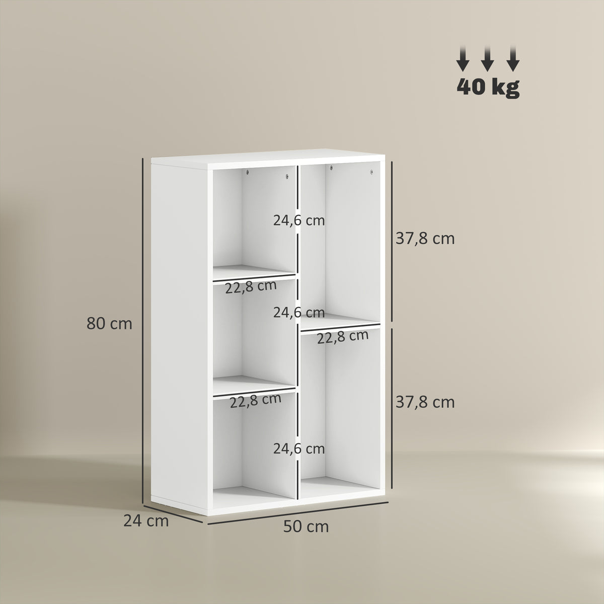 5-tier storage bookshelf, for living room, bedroom, office, 50x24x80cm, white