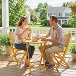 Salon de Jardin Ensemble Bistro 3 Pièces Table Ronde et 2 Chaises Pliables Design Boho Bois d'Acacia Cordage PP Naturel