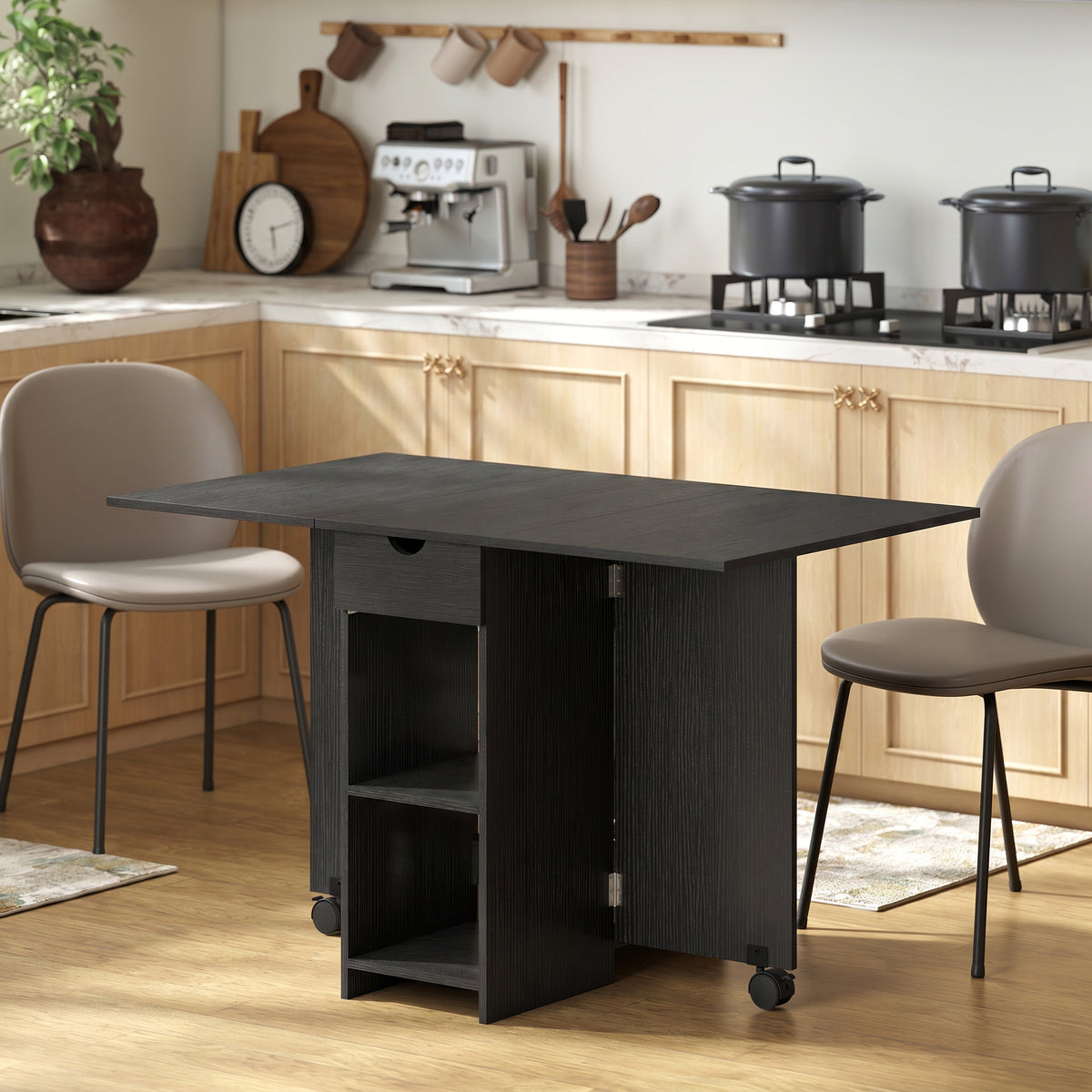 Klapptisch, ausziehbarer Küchentisch für 2 bis 4 Personen, 2 Klappflügel, 120 x 72 x 75 cm, Schwarz