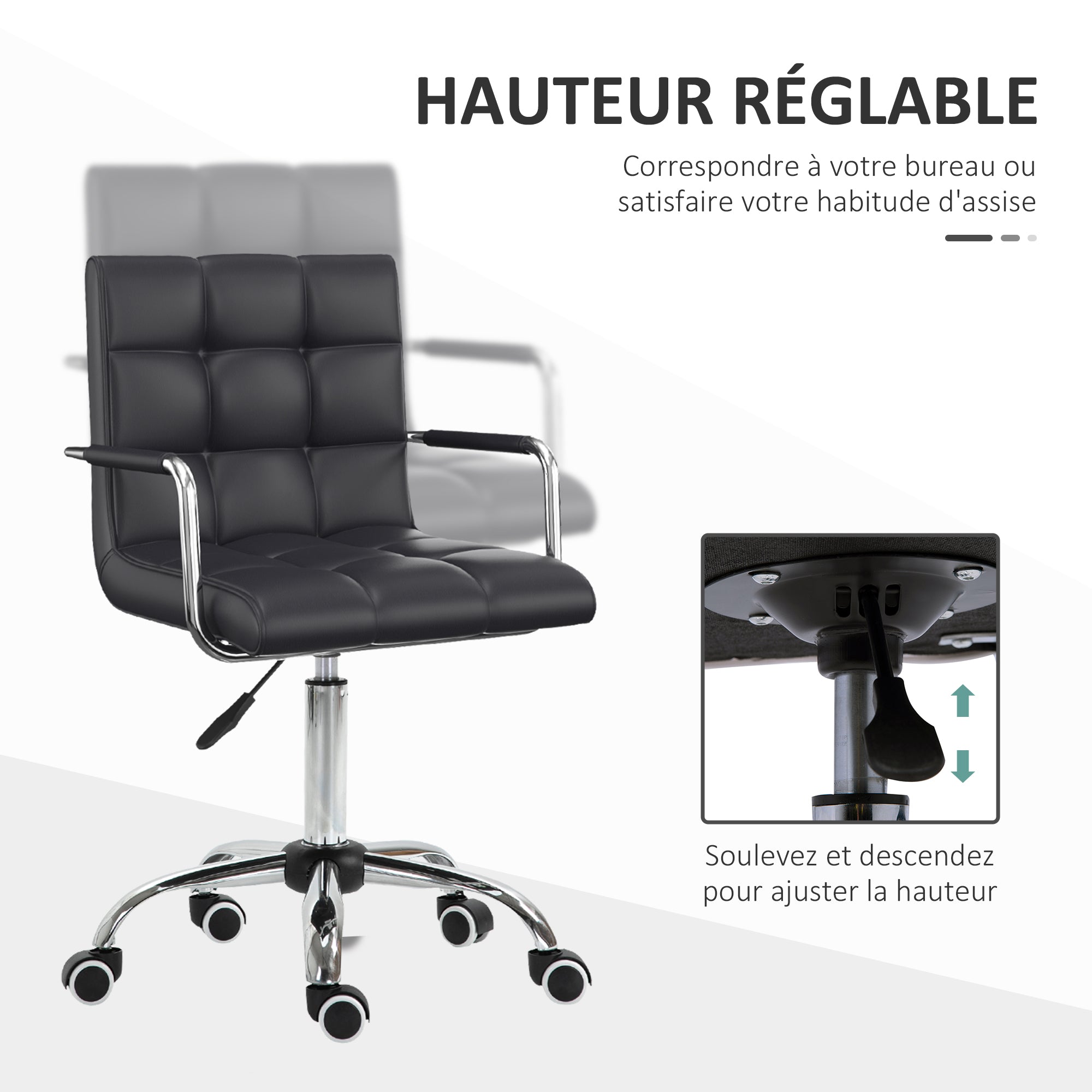 Chaise de bureau fauteuil manager pivotant hauteur réglable revêtement synthétique capitonné noir