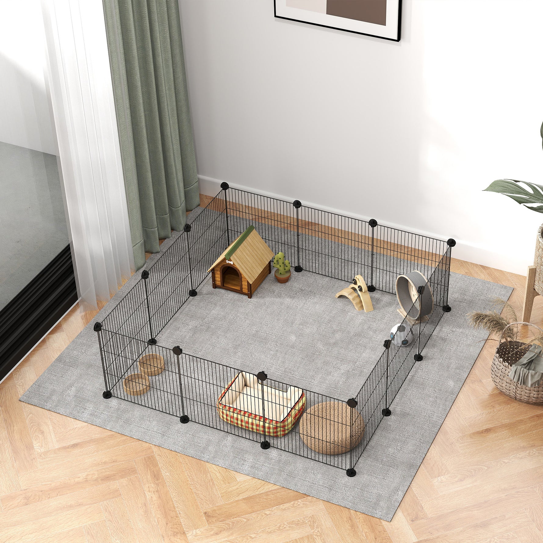 Cage parc enclos pour animaux domestiques bords arrondis fil en acier 140 x 70 x 35 cm noir