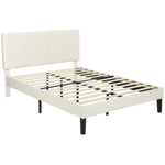 Cadre de lit double 140 x 190 cm lit 2 personnes tête de lit réglable sommier 150 x 198 x 101/106/111/116/121 cm crème
