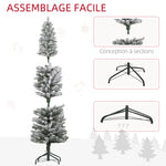 Sapin de Noël artificiel 150 cm avec éclairage LED blanc chaud, 263 branches enneigées, base en métal, réaliste et fin