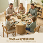 Table à manger ronde pour 4-6 personnes, Ø 120 x 75 cm, table de cuisine avec base cylindrique cannelée, bois naturel