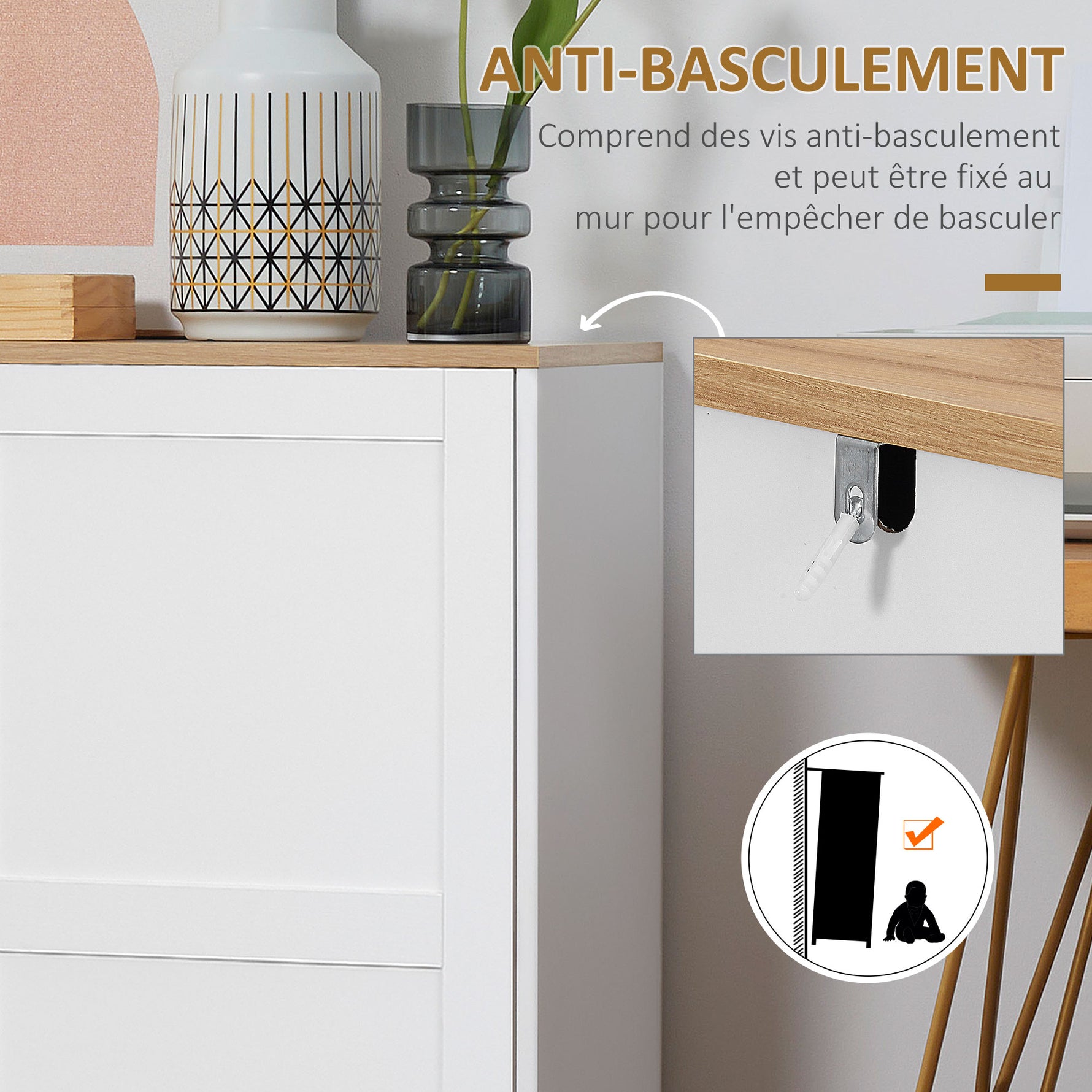 Meuble de rangement buffet cuisine avec 2 portes et 2 étagères réglables 90 x 39,5 x 88 cm