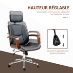Fauteuil de bureau, chaise de bureau avec appui-tête amovible hauteur réglable et fonction de bascule, 66x65x125cm, noir