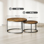 Lot de 2 tables basses gigognes empilable design industriel plateau imitation ciment pieds en métal brun rustique
