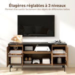 Meuble TV jusqu'à 65 pouces meuble télé bois avec compartiment ouvert et passe-câbles, effet marbre, 140x39x66cm, noyer