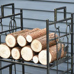 Porte-bûches range bûches étagère à bois de cheminée serviteur de cheminée cerf multi-accessoires 2 étagères dim. 51,5L x 33l x 77H cm métal noir or vieilli