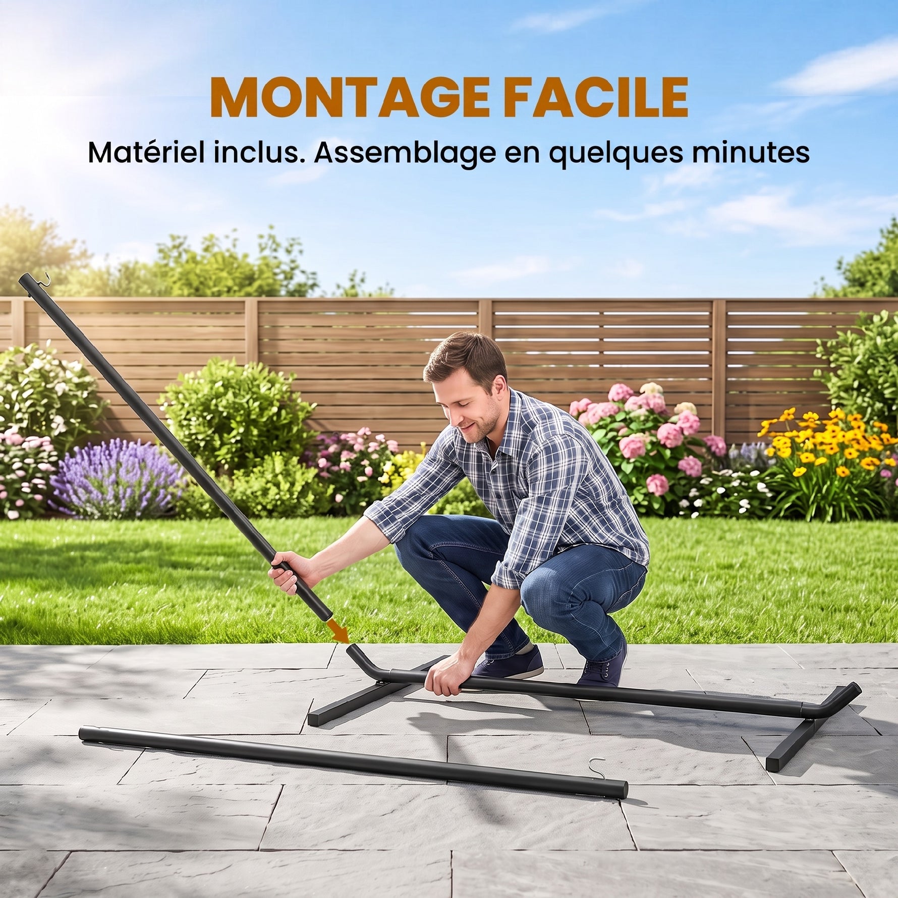 Support Pied de hamac Structure Robuste métal époxy Noir 3,60 x 0,92 x 1,12 m, Compatible Hamacs de 3,3 à 3,6 m