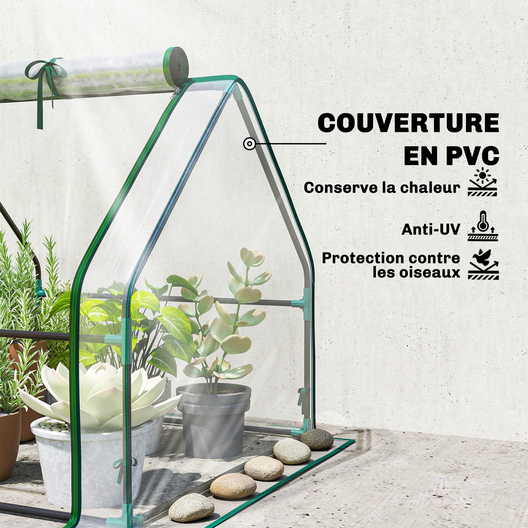 Mini Serre de Jardin Mini serre Tunnel Toit Pointu Acier Anti-UV Fenêtres, 180x 90x90cm, Transparent