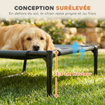 Lit Chien Sureleve avec Parasol, Lit de Camp Chien Chat sur Pieds Tissu Oxford Respirant, Anti-UV Cadre en Métal Sac de Transport Inclus Couchage Extérieur pour Chat 122 x 92 x 108 cm Gris Noir