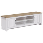 Meuble TV 175 cm, Meuble Télé pour Téléviseur jusqu'à 55 Pouces avec 2 Portes et 4 Compartiments Ouverts, Chêne et Blanc