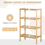 Étagère de rangement, étagère en bambou à 4 niveaux, bibliothèque pour salon, chambre et bureau,62 x 33 x 112 cm, bois naturel