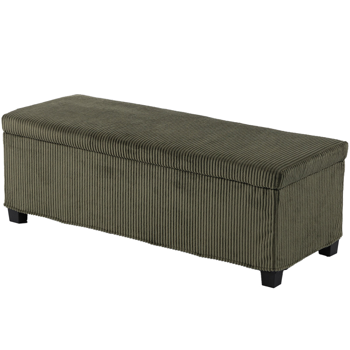 Banc de Rangement, Bout de Lit en Velours Côtelé avec Couvercle, pour Salon, Chambre, Entrée, 112x42x40 cm, Vert Clair